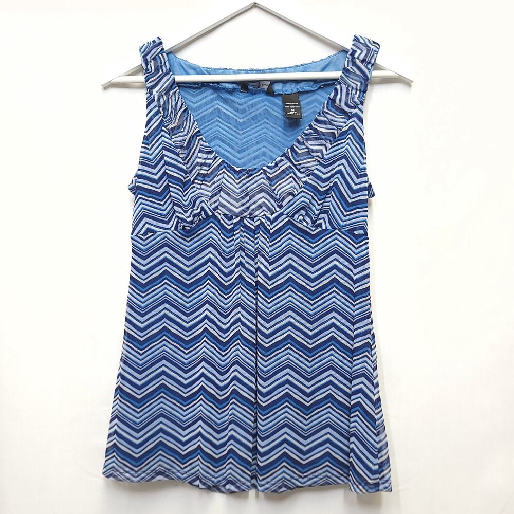 New York and Company Blue Tank Top Striped White Zigzag Women's Shirt Size M